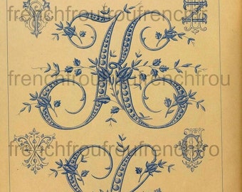 antique french alphabet rose buds letters initials embroidery pattern digital download