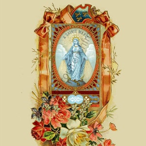 antique french saint Mary mother of Jesus prayer card digital download