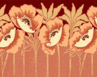 antique art nouveau botanical poppies wallpaper illustration digital download