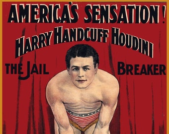 antique victorian magician HOUDINI poster digital download illustration