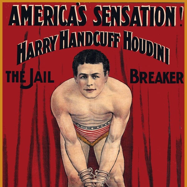 antique victorian magician HOUDINI poster digital download illustration