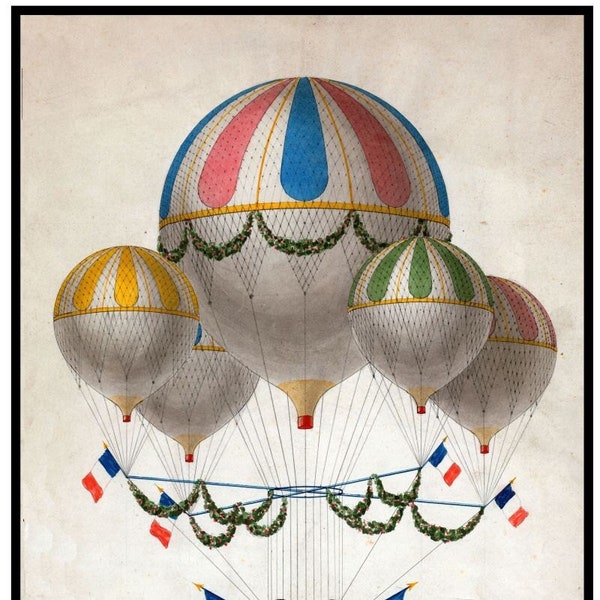 hot air balloons antique French illustration digital download