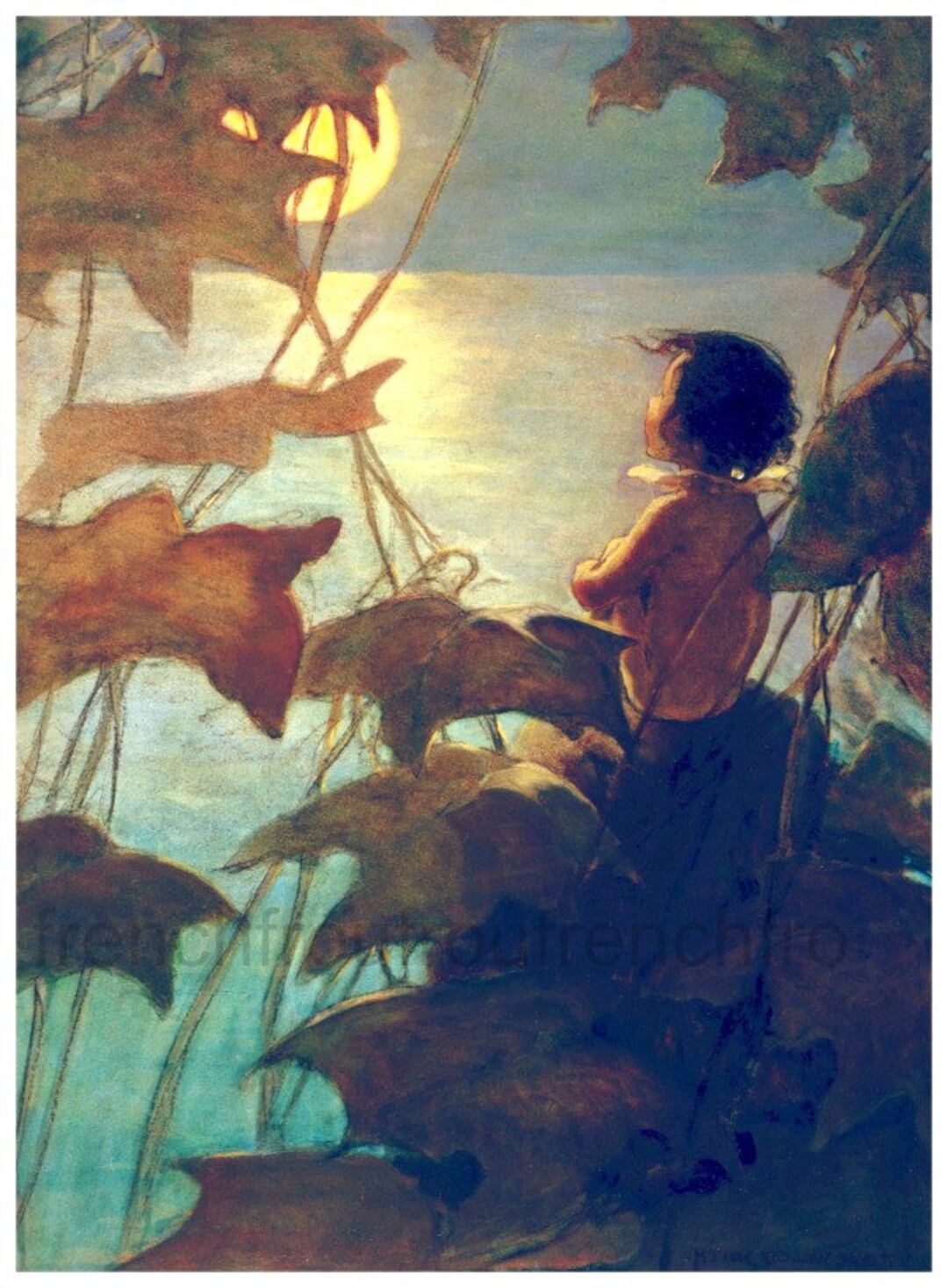The Water-Babies⠀ジェシー・ウィルコックス・スミス　アンティーク Antique Illustration Water Babies by the River at Sunset Jessie