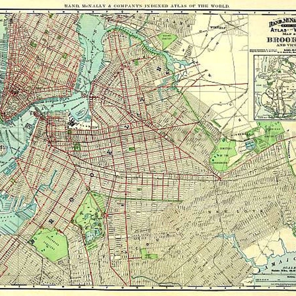 antique colored map of brooklyn new york 1897 digital download