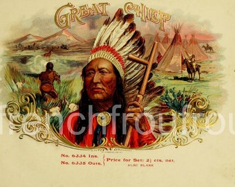 antique victorian american indian cigar label 1905 lithograph digital download
