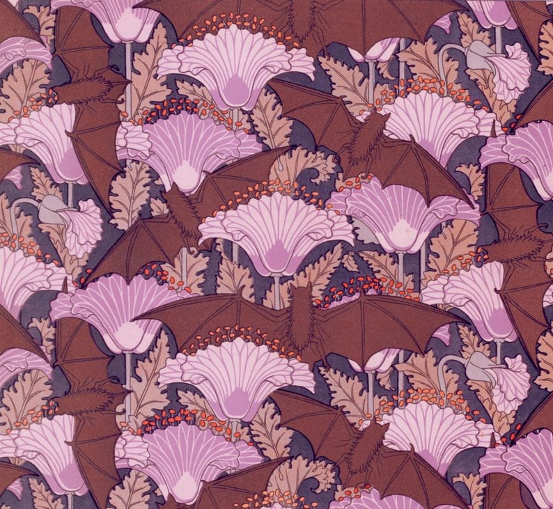 Antique french art nouveau wallpaper design poppy flower and | Etsy