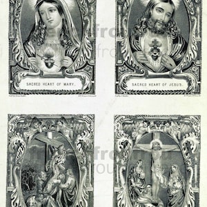 Jesus Virgin Mary crucifixion antique illustration