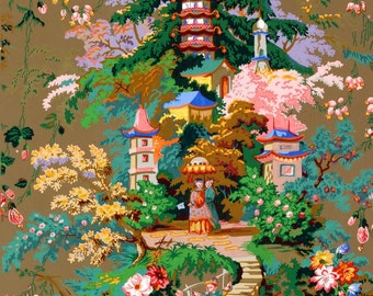 antique chinoiserie wallpaper illustration digital download