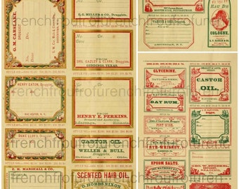 antique victorian druggist pharmacy apothecary labels illustration collage sheet digital download