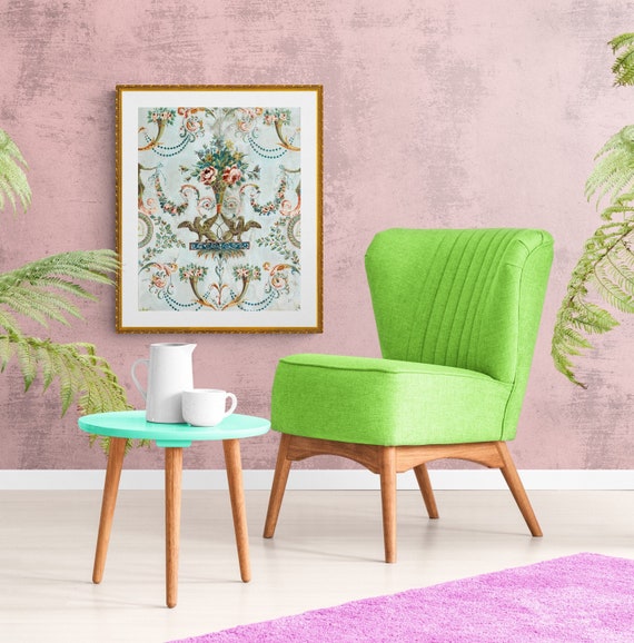 Griffin and Pink Roses Antique French Chateau Wallpaper Etsy