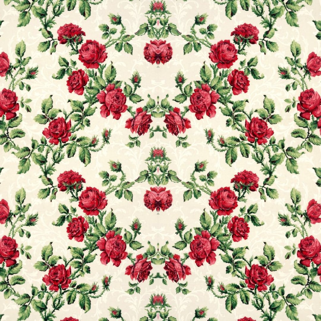 French Roses Background Red Roses Wallpaper Antique French Botanical Illustration Digital ...