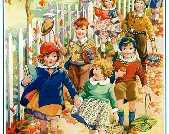 antique victorian illustration children back to school DIGITAL DOWNLOAD