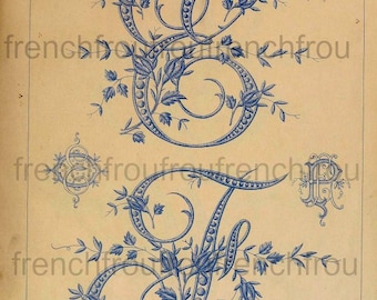letras del alfabeto bordadas con capullos de rosa francesa antigua digital