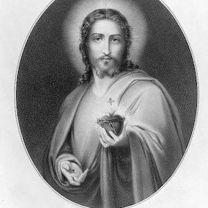 Lithographie victorienne antique illustration du sacré coeur de Jésus en téléchargement numérique