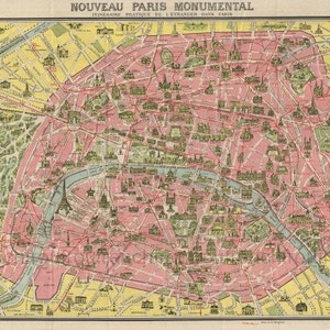 Antike französische Landkarte Paris Frankreich farbige Illustration DIGITAL DOWNLOAD