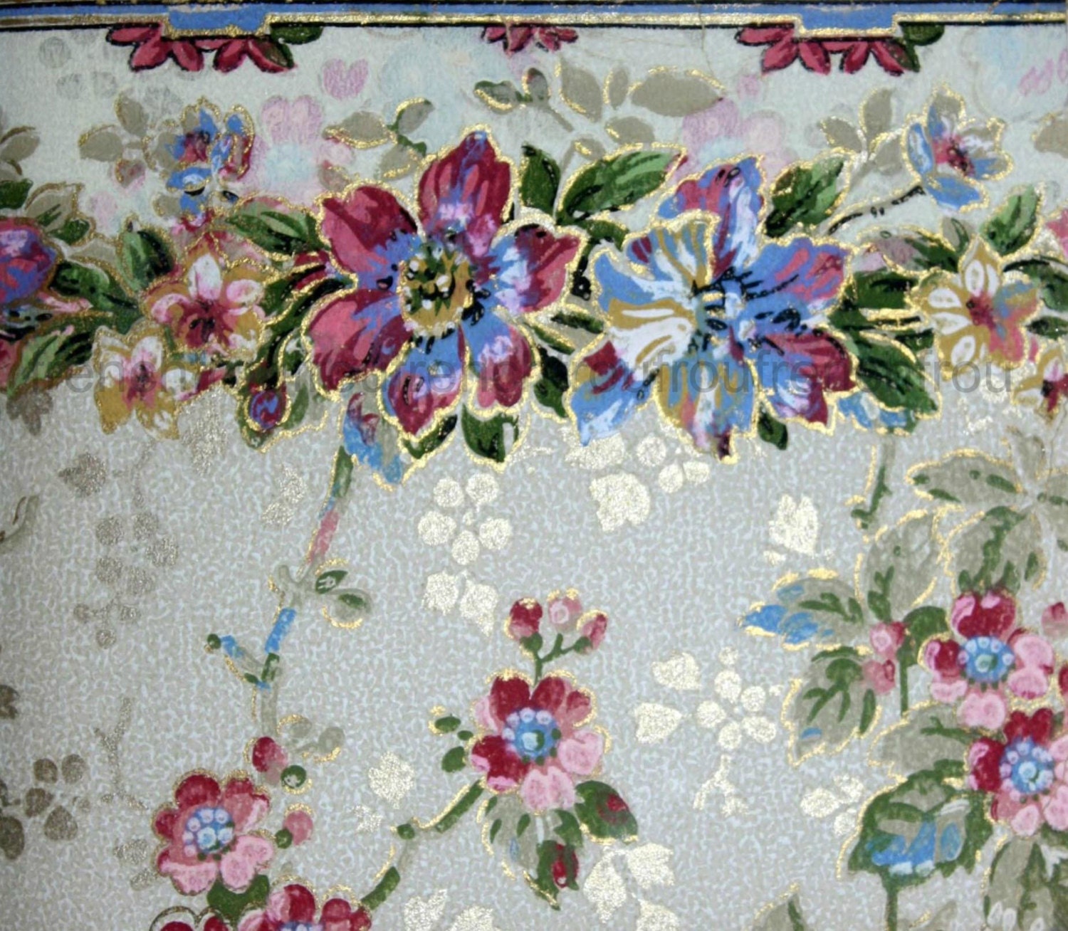 Antique art deco wallpaper design floral pattern illustration | Etsy