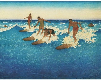 vintage illustration hawaiian surfers digital download
