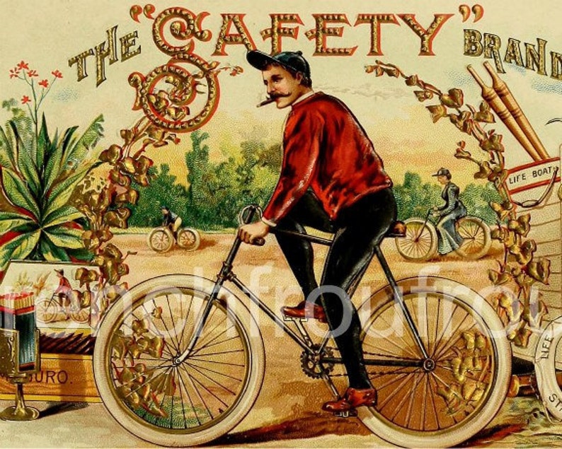 Antique victorian bicycle cigar label 1905 lithograph digital | Etsy