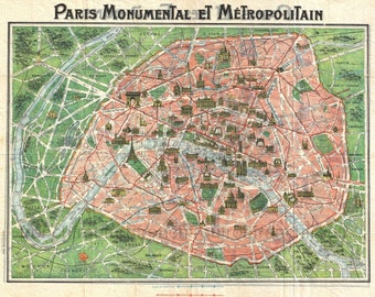 antique map of Paris illustration DIGITAL DOWNLOAD