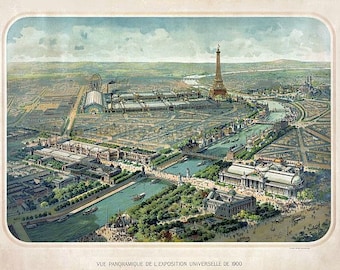 antique french victorian birdseye view Paris eiffel tower illustration digital download