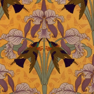 Humming Bird Art Nouveau Wallpaper Illustration Purple Iris - Etsy