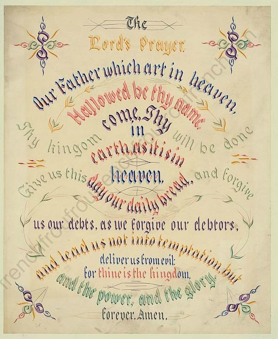 antique victorian lithograph the lord prayer digital download