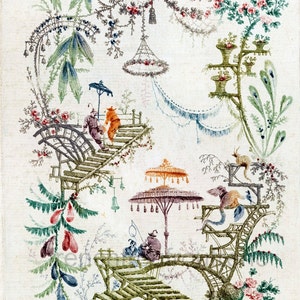 antique chinoiserie wallpaper illustration digital download