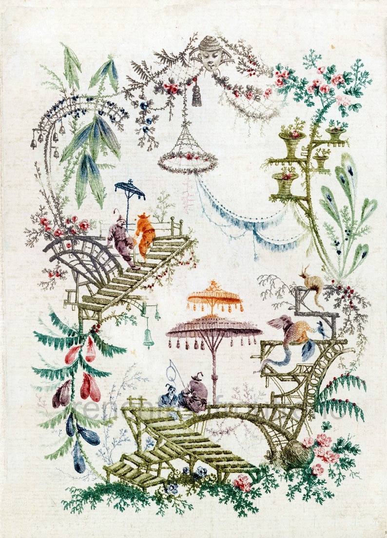 antique chinoiserie wallpaper illustration digital download image 1