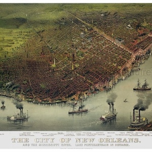 Antike Karte New Orleans Abbildung Mississippi River See Pontchartrain DIGITAL DOWNLOAD