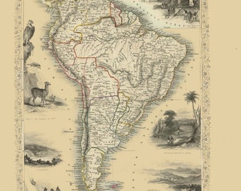 antique illustrated map of cental and south america carabian island  digital download