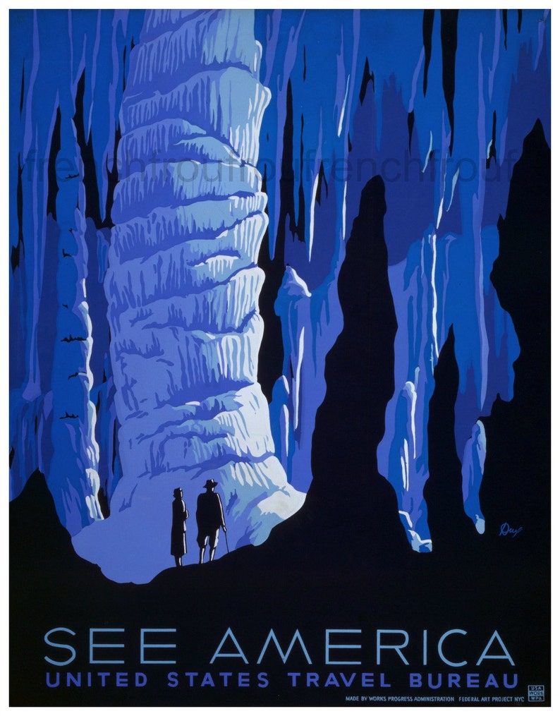 vintage art deco travel poster see America illustration digital download image 1