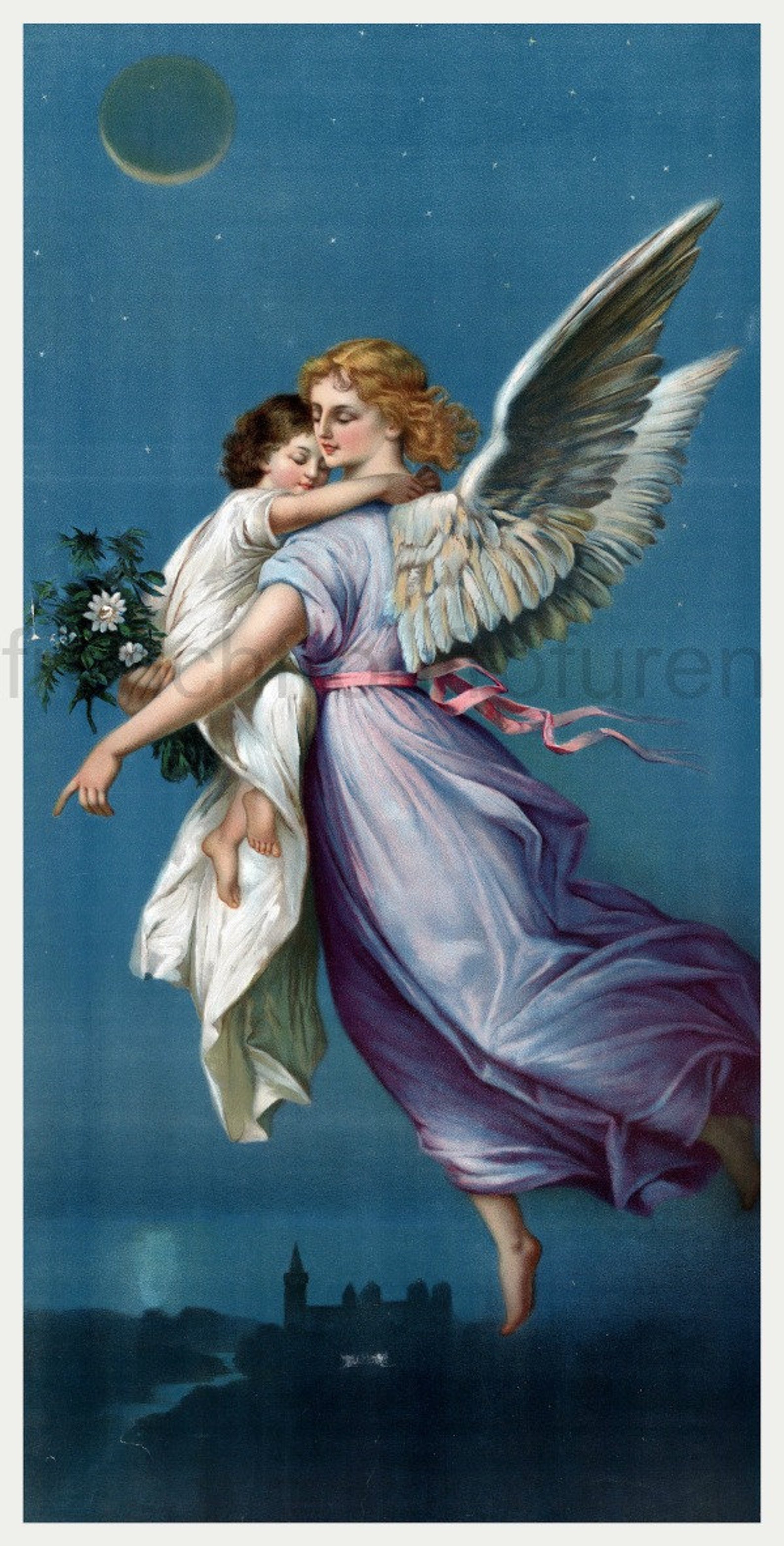 Guardian angel protecting a child catholic illustration angel Etsy