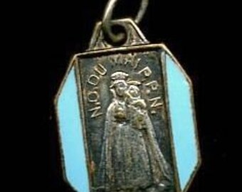 antique french religious medal dame du mai turquoise enamel silver