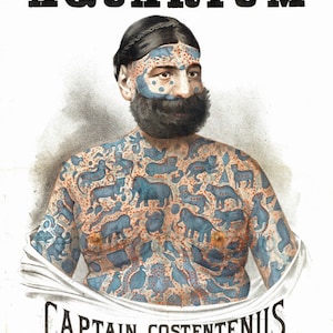 elephant tattooed man antique Victorian circus performer illustration DIGITAL DOWNLOAD