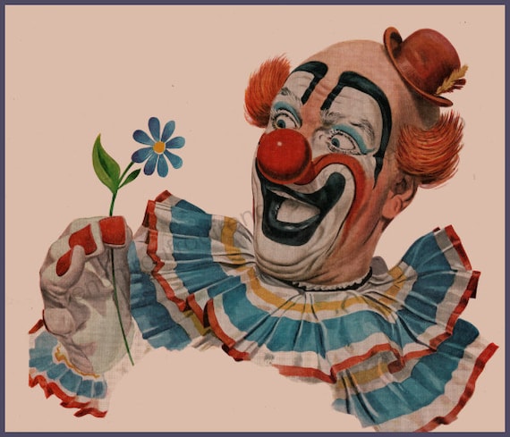 Illustration De Clown Joyeux Vintage Telechargement Etsy
