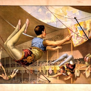 aerialist trapezist acrobat circus poster illustration digital download