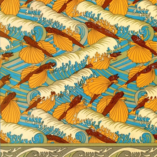 Art Nouveau Wallpaper Design Poppy Flower and Bat Illustration Etsy