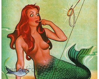 vintage pinup mermaid fishes illustration DIGITAL DOWNLOAD