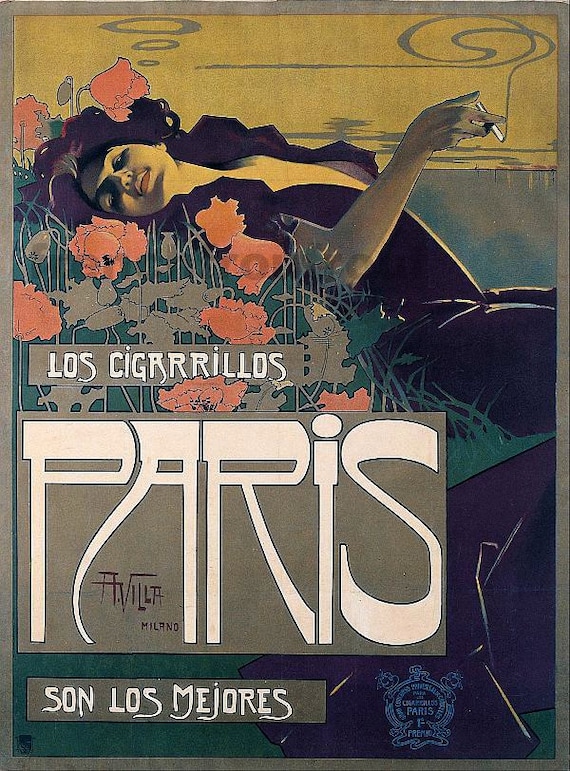 antique french art nouveau illustration advertisement pinup Paris  cigarillos digital download