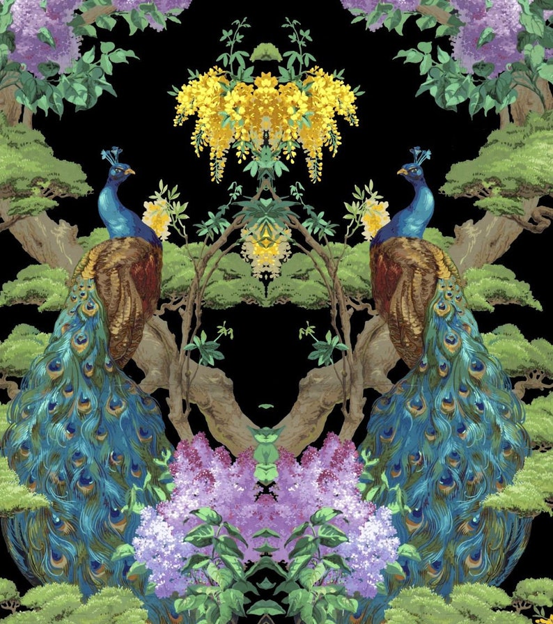Antique French chinoiserie wallpaper peacock and wisteria | Etsy
