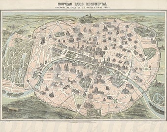 antique victorian map of Paris France digital download