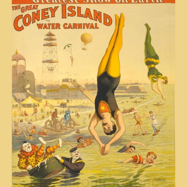 antique victorian barnum bailey circus poster coney island divers illustration DIGITAL DOWNLOAD