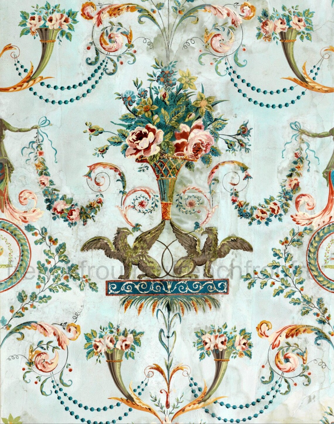 Griffin and Pink Roses Antique French Chateau Wallpaper Etsy