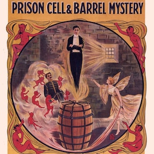 antiguo mago victoriano acto harry houdini de un cartel de barril descarga digital