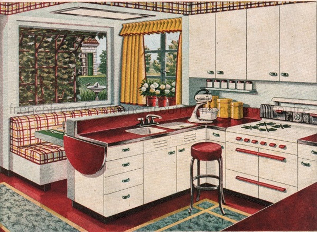 Vintag Mid Century Modern Kitchen Design Illustration Digital Download -  Etsy, image size:1080x792