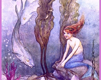 antique victorian mermaid illustration digital download