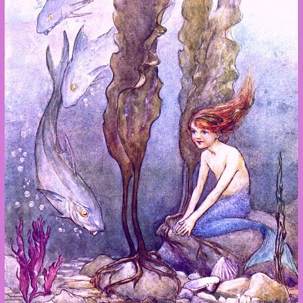 antique victorian mermaid illustration digital download