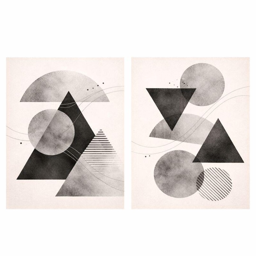 Black and White Abstract Wall Art Set of 2 | Geometric Minimalist ...