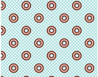 Fat Quarter, 1/2 Yard, Captain America Avengers Shield Light Blue Quilter's 100% Cotton Fabric tagliato a misura