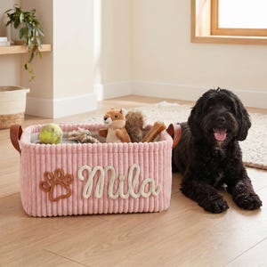 Custom Pet Toy Basket, Personalized Knitted Storage Bin for Cats & Dogs, Name Embroidered Organizer Box for Pet Toys,Cat Toy Box with Name